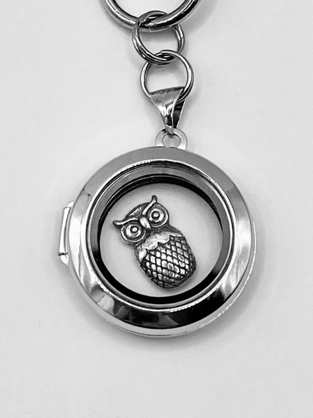 Wisdom .925 SS Owl, Glass Floating Locket Mood Boosting Bag Charm